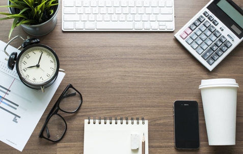 Top view of Office desk with keyboard